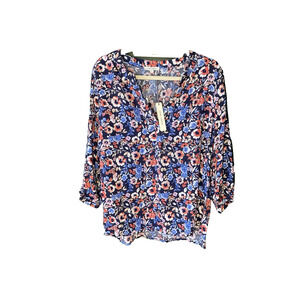 Anne Carson Blouse Womens Size Large NEW Floral Career Office Rayon 3/4 Shirt